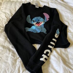 Black Cropped Disney Stitch Sweater